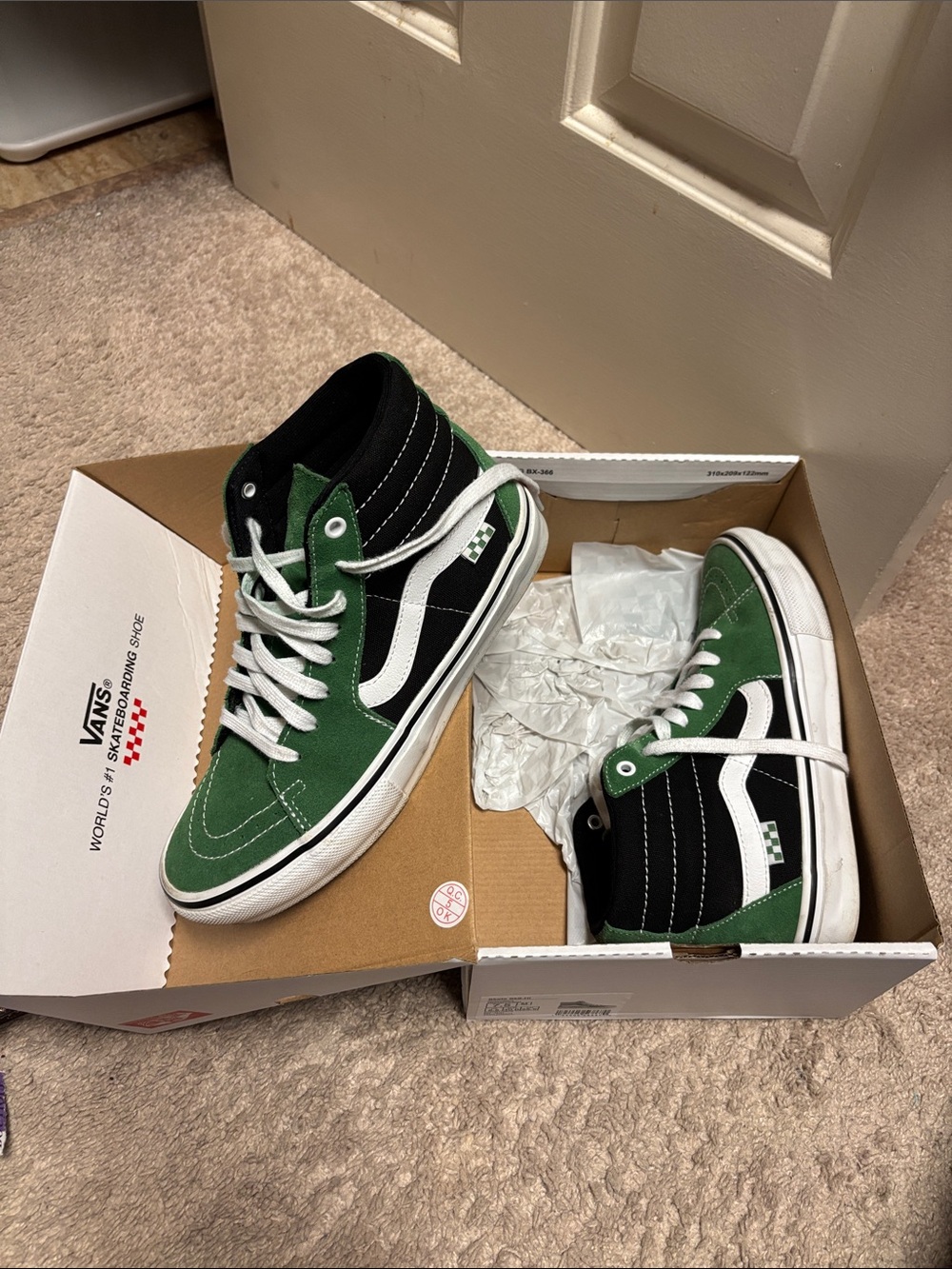 Vans High-Top Skate Sneakers in Green, Black and White